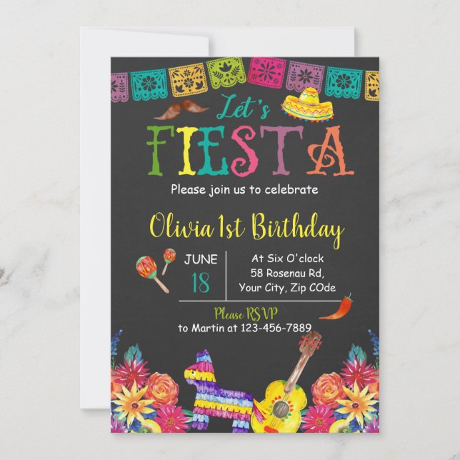 Invitation d'anniversaire Let's Fiesta (Devant)