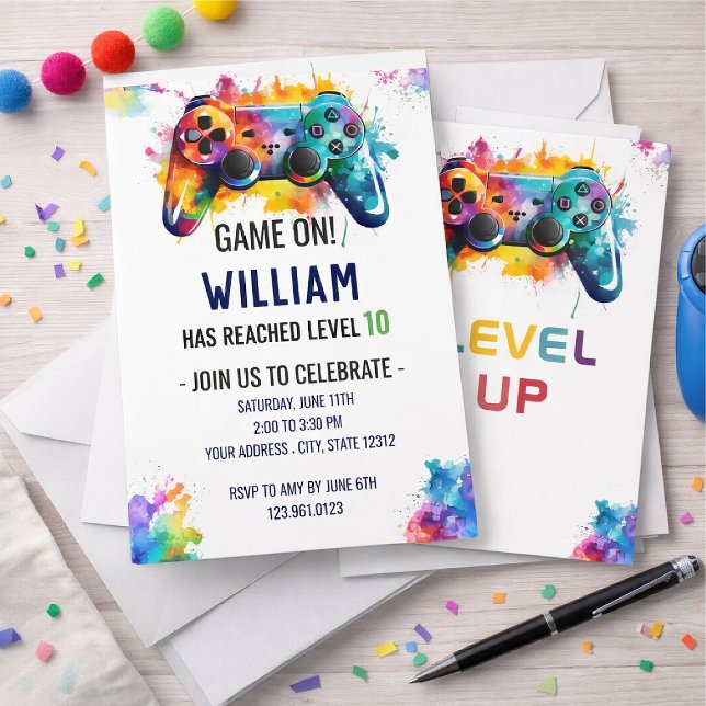 Invitation d'anniversaire Level Up Gamer – Jeu néo (Créateur téléchargé)
