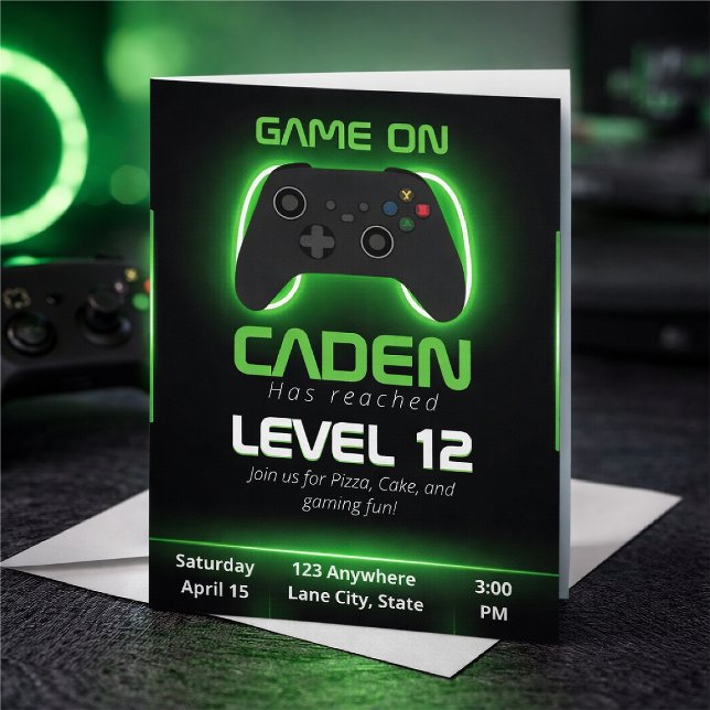 Invitation d'anniversaire Level Up Gamer – Jeu néo (Créateur téléchargé)