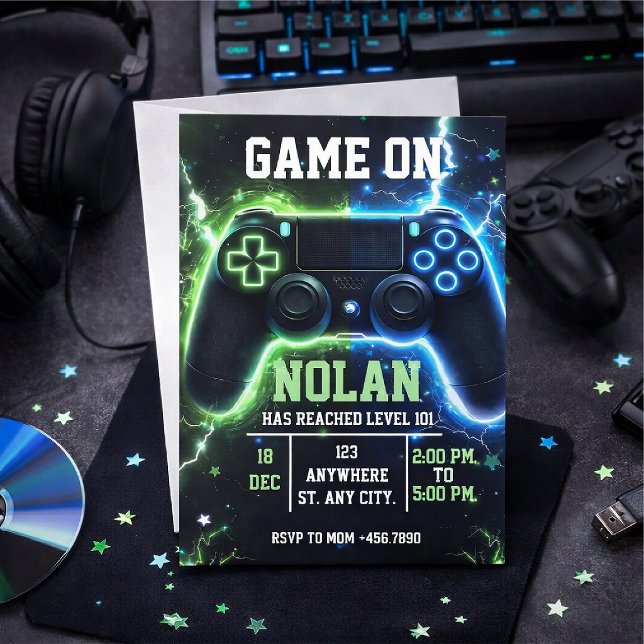 Invitation d'anniversaire Level Up Gamer – Jeu néo (Créateur téléchargé)