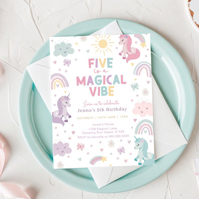 Invitation d'anniversaire Licorne (Unicorn 5th Birthday Invitation)