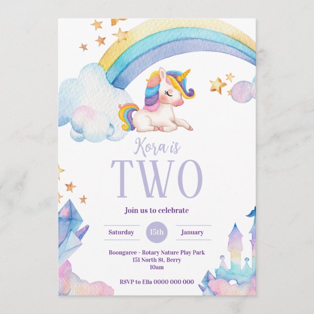 Invitation d'anniversaire Licorne (Devant)