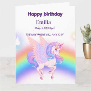 Invitation d'anniversaire Licorne Arc-en-ciel