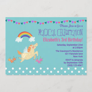 Invitation d'anniversaire Licorne Arc-en-ciel et N