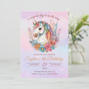 Invitation d'anniversaire Licorne Arc-en-ciel Fill