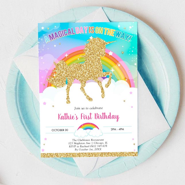 Invitation d'anniversaire Licorne Arc-en-ciel Jour (Créateur téléchargé)