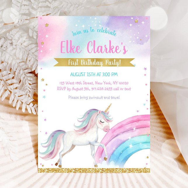 Invitation d'anniversaire Licorne Arc-en-ciel Jour (Créateur téléchargé)