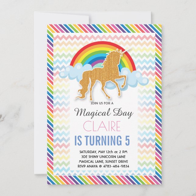 Invitation d'anniversaire licorne Arc-en-ciel magi (Devant)