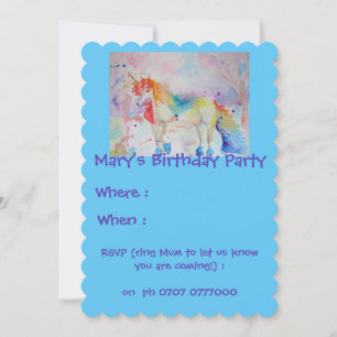 Invitation d'anniversaire licorne arc-en-ciel pour