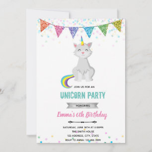 Invitation d'anniversaire licorne chat