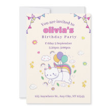 Invitation d'anniversaire licorne chat arc-en-ciel