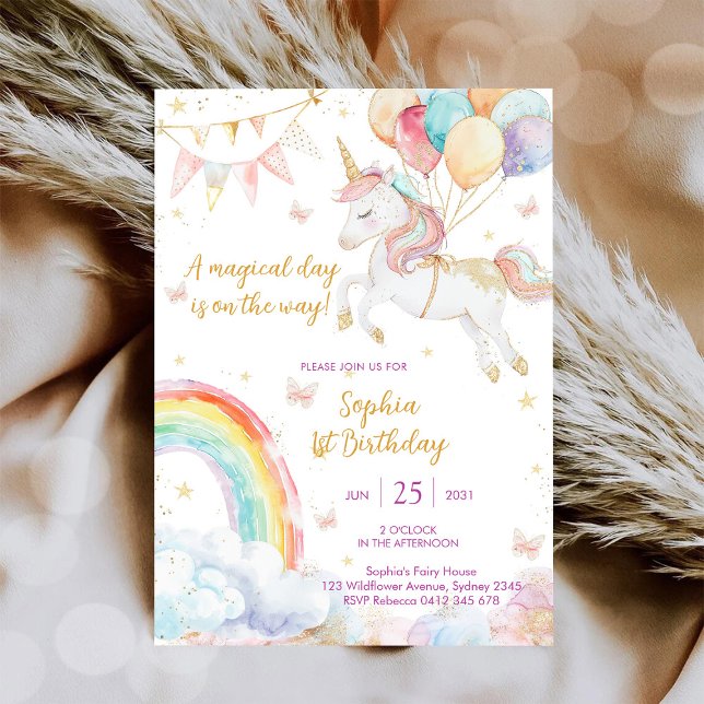 Invitation d'anniversaire Licorne et Arc-en-ciel J (Créateur téléchargé)