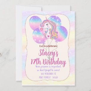 Invitation d'anniversaire Licorne Étincelles et Ba
