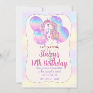 Invitation d'anniversaire Licorne Étincelles et Ba