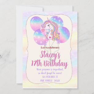 Invitation d'anniversaire Licorne Étincelles et Ba