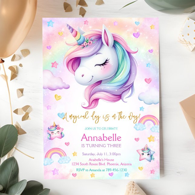 Invitation d'anniversaire Licorne Magique Jour Arc (Créateur téléchargé)