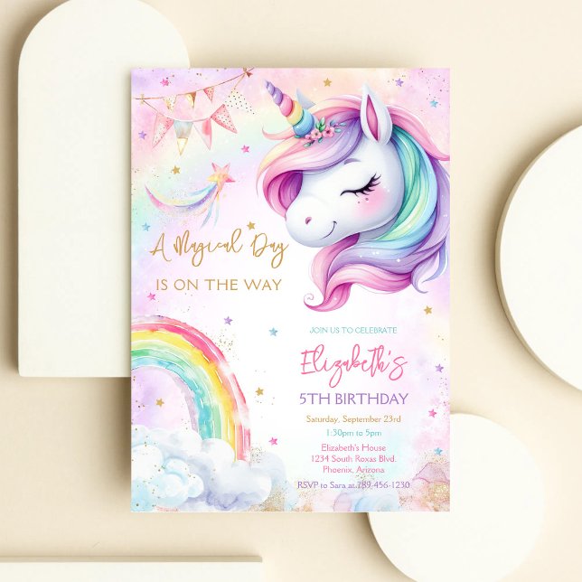 Invitation d'anniversaire Licorne Magique Jour Arc (Créateur téléchargé)