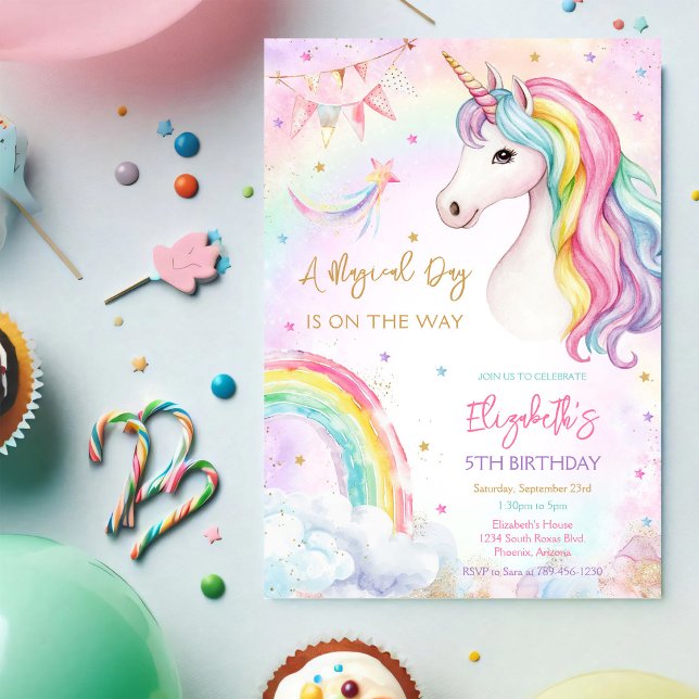Invitation d'anniversaire Licorne Magique Jour Arc (Créateur téléchargé)