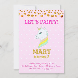 Invitation d'anniversaire licorne mignonne