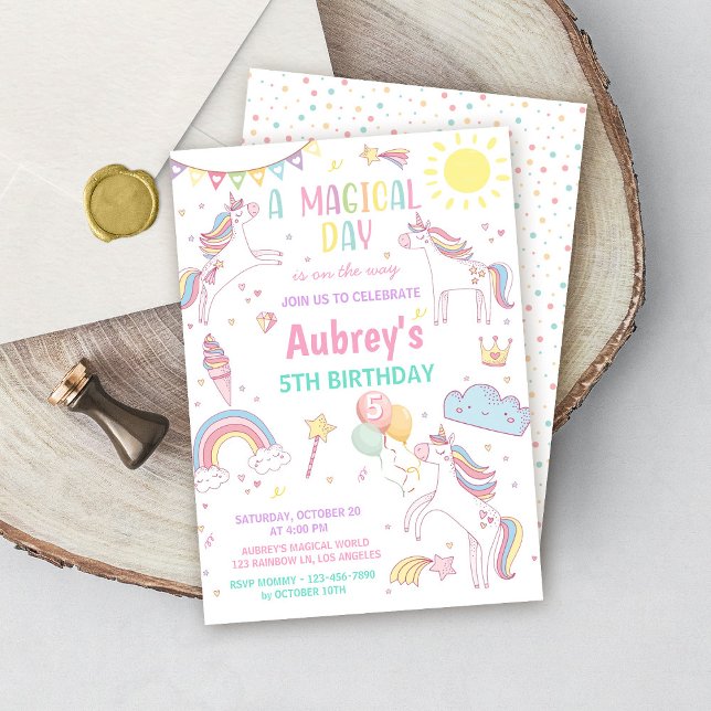 Invitation d'anniversaire licorne pastel arc-en-ci (Créateur téléchargé)
