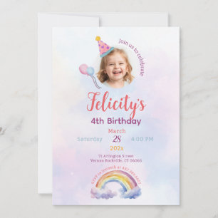 Invitation d'anniversaire Licorne Pastel Arc-en-ci