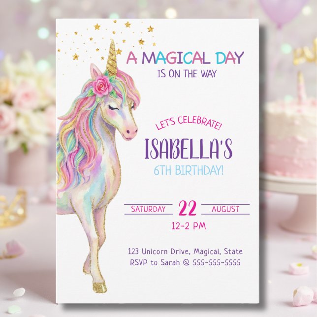 Invitation d'anniversaire Licorne pour filles 6 an (Créateur téléchargé)