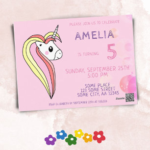 Invitation d'anniversaire licorne rose mignonne po