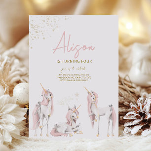 Invitation d'anniversaire Licorne Rose Minimaliste
