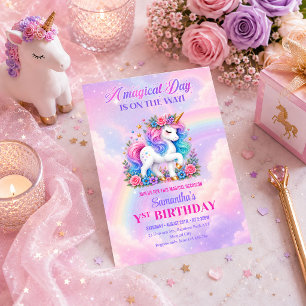 Invitation d'anniversaire licorne rose violet fill