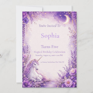 Invitation d'anniversaire licorne violette magique