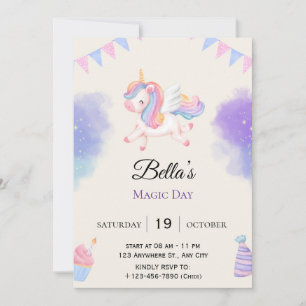 Invitation d'anniversaire Licorne Violette Personn