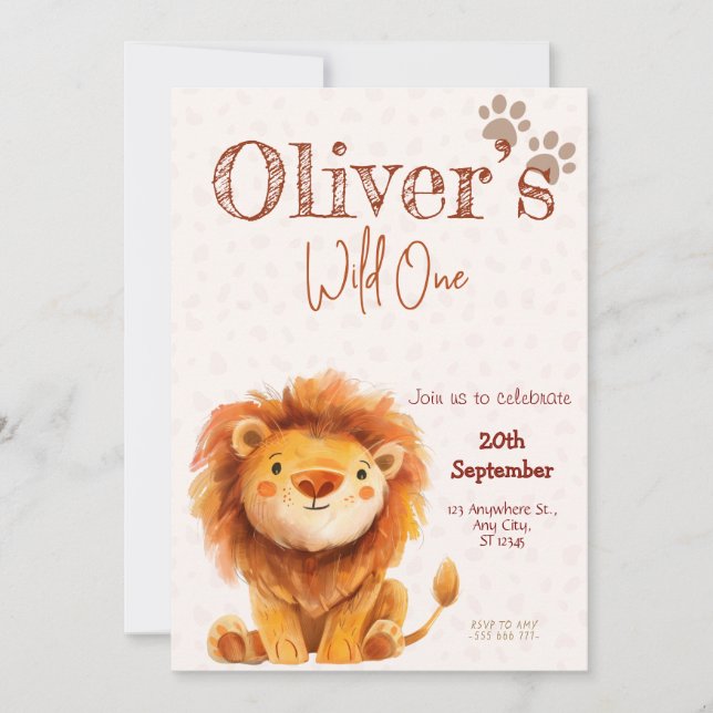 Invitation d'anniversaire Lion Sauvage (Devant)