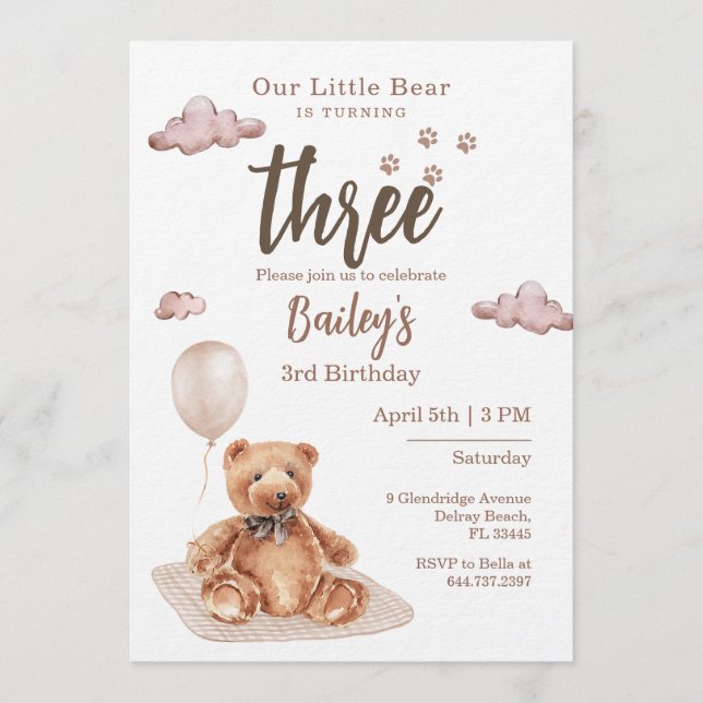 Invitation d'anniversaire Little Bear pour tout âg (Devant)