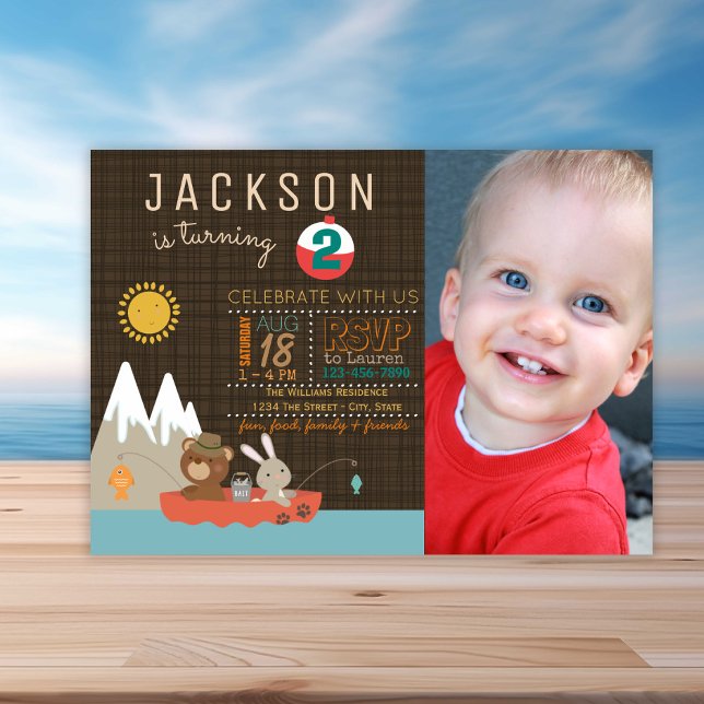 Invitation d'anniversaire Little Boy Photo Fishing (Boy's cute fishing any number birthday invitation. Simply add your event details.)