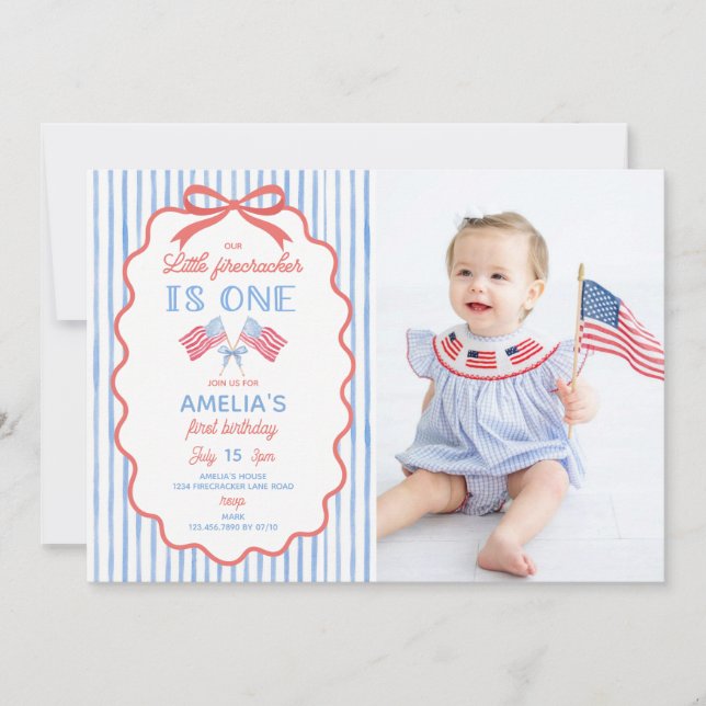 Invitation d'anniversaire Little Firecracker 4 jui (Devant)