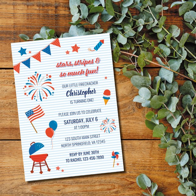 Invitation d'anniversaire Little Firecracker 4 jui (Créateur téléchargé)