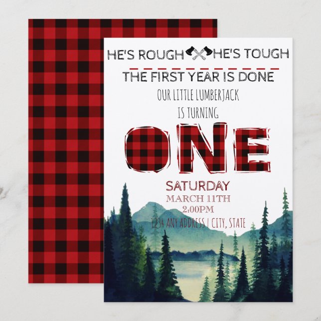 Invitation d'anniversaire Little Lumberjack - Buff (Devant / Derrière)