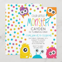 Invitation d'anniversaire Little Monster à pois