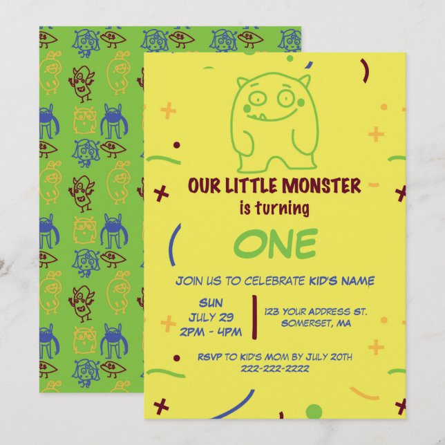 Invitation d'anniversaire Little Monster pour tout (Devant / Derrière)