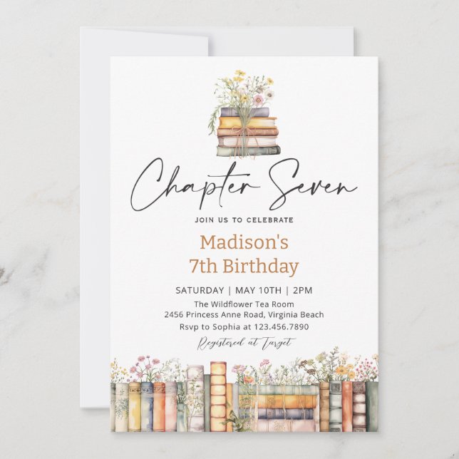 Invitation d'anniversaire livre de contes de fleur (Devant)
