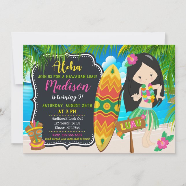 Invitation d'anniversaire Luau Aloha Invites (Devant)