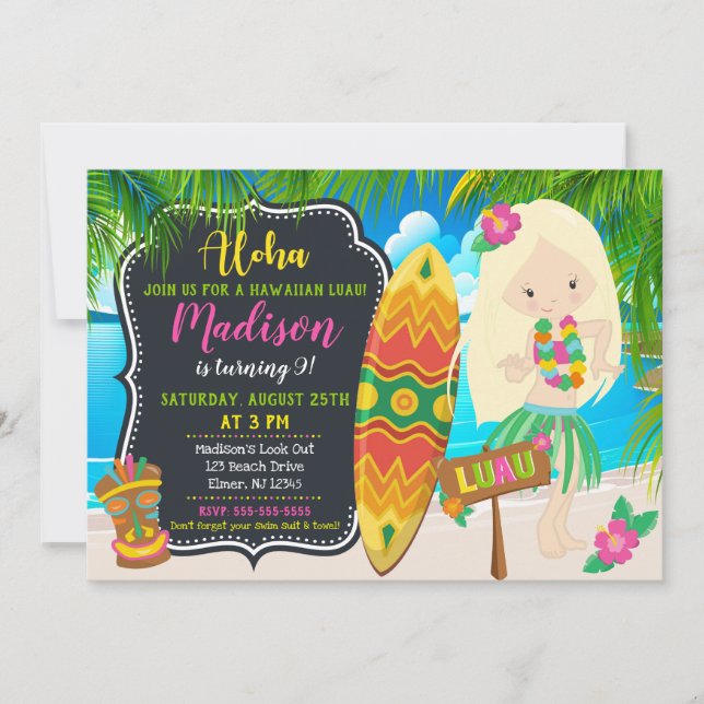 Invitation d'anniversaire Luau Aloha Invites (Devant)