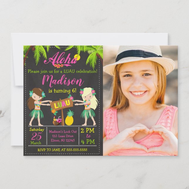 Invitation d'anniversaire Luau Aloha Photo pour fi (Devant)