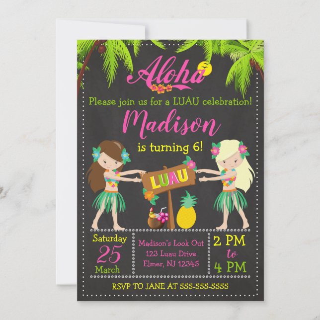 Invitation d'anniversaire Luau Invites Aloha (Devant)
