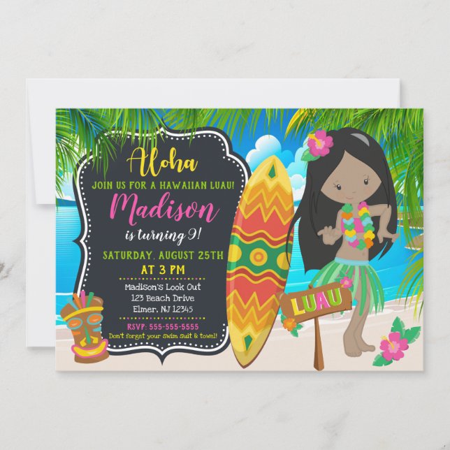 Invitation d'anniversaire Luau Invites Aloha (Devant)