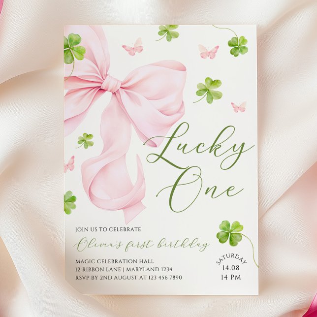 Invitation d'anniversaire Lucky One Ruban Rose 1èr (Créateur téléchargé)