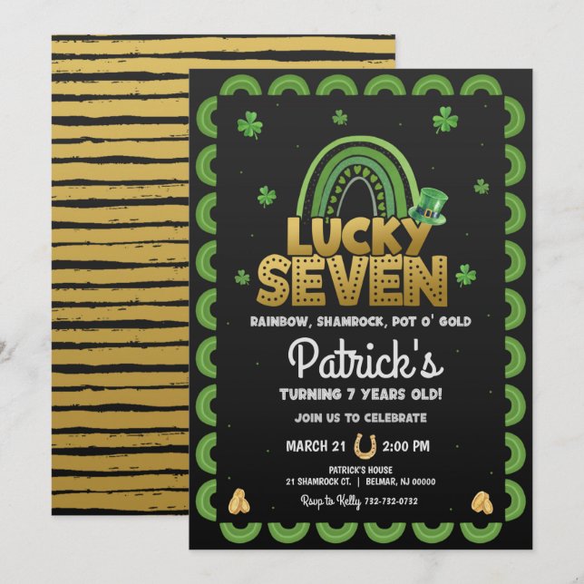 Invitation d'anniversaire Lucky Seven Saint-Patric (Devant / Derrière)