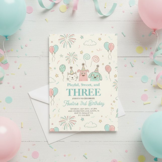 Invitation d'anniversaire ludique et douce pour tr (Créateur téléchargé)