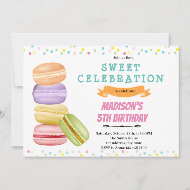 Invitation d'anniversaire macaron (Devant)
