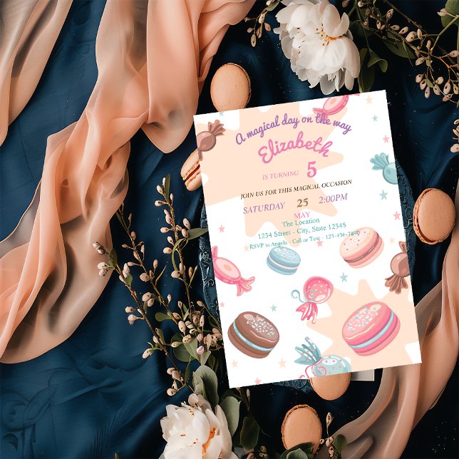 Invitation d'anniversaire Macarons Bonbons Sucreri (Créateur téléchargé)